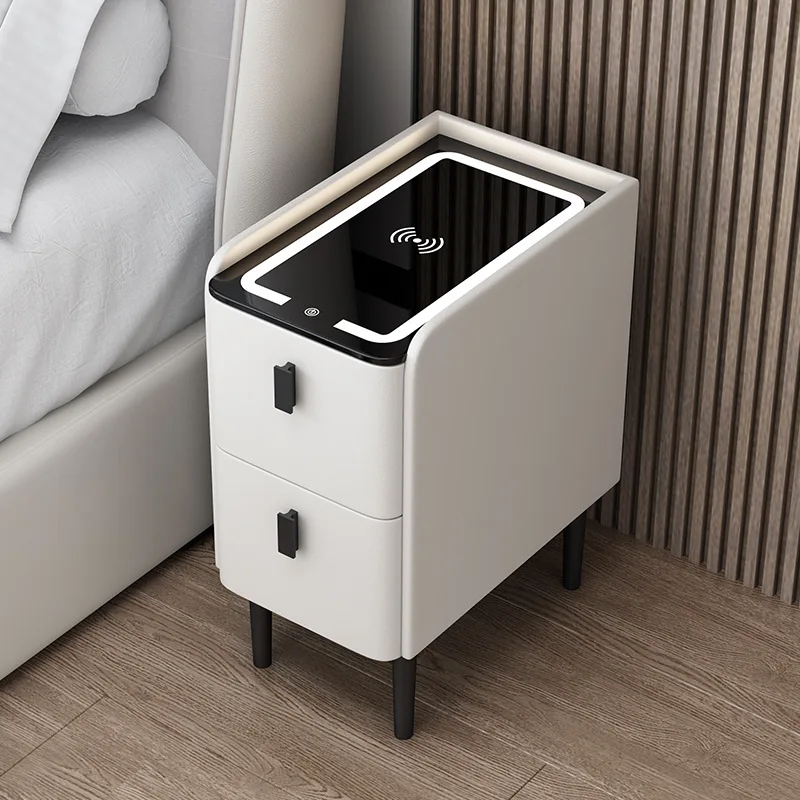 北欧スタイルの木製ベッドサイドテーブル、ワイヤレス充電機能付 - Solid Wood Nightstand 2 Drawers のレビューと価格