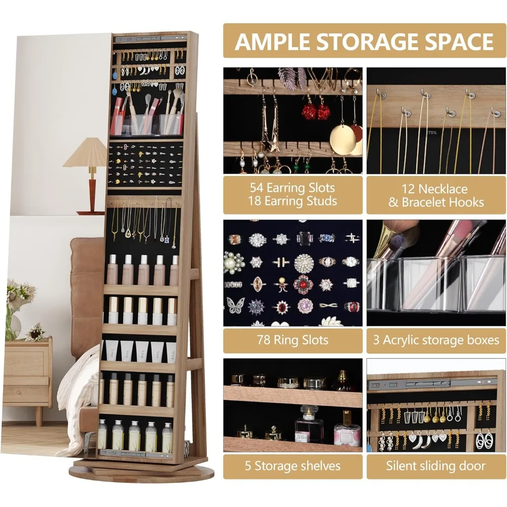 63インチ大型ジュエリーアーモワールオーガナイザー、鍵付きミ - Full Length Mirror Jewelry Armoire のレビューと価格