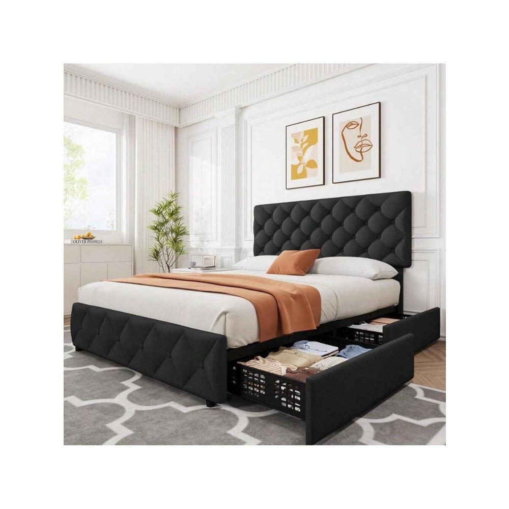 フルクイーンキングサイズベッドフレーム、4つの収納引き出しと - King Size Bed Frame With Storage Drawers のレビューと価格