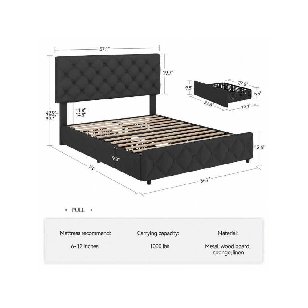 フルクイーンキングサイズベッドフレーム、4つの収納引き出しと - King Size Bed Frame With Storage Drawers のレビューと価格
