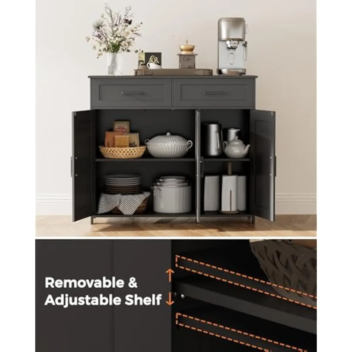 引き出し付きコーヒーバー収納キャビネット、キッチンビュッフェ - Storage のレビューと価格