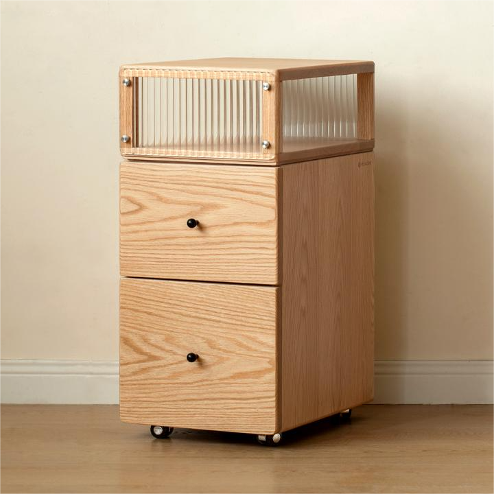 # 無垢オーク材ホテル寝室用ナイトスタンド、溝付きガラストッ - Solid Wood Nightstand 2 Drawers のレビューと価格