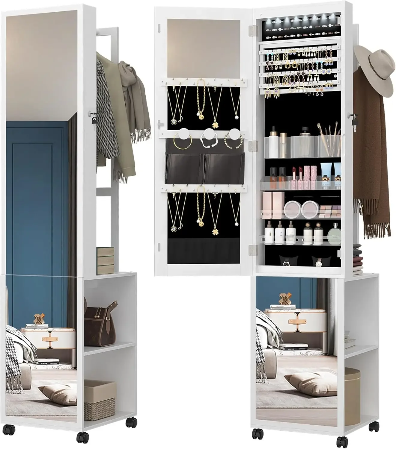 8 LEDライト付きジュエリーキャビネット、66.9インチの - Full Length Mirror Jewelry Armoire のレビューと価格