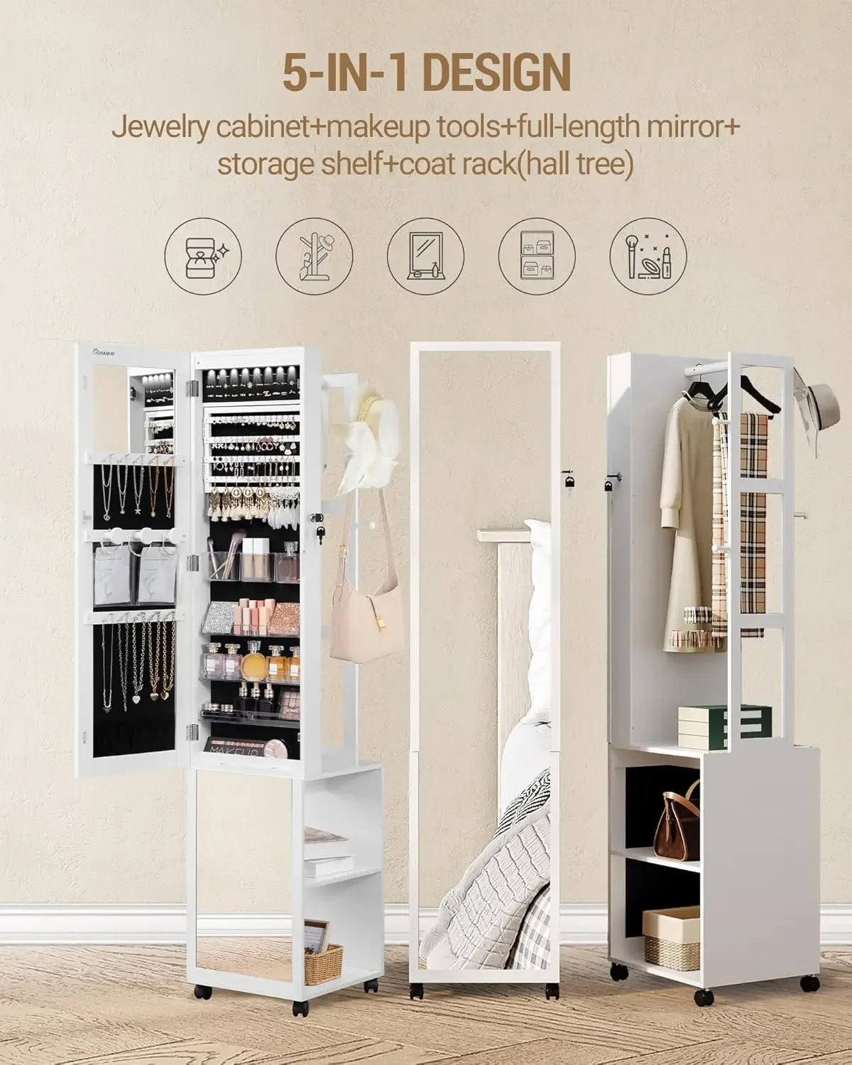 8 LEDライト付きジュエリーキャビネット、66.9インチの - Full Length Mirror Jewelry Armoire のレビューと価格
