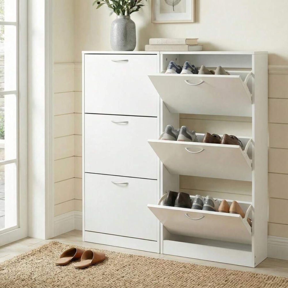 玄関用シューズキャビネット、3つのフリップドロワー付き木製ス - Shoe Rack Cabinet Narrow Entryway のレビューと価格