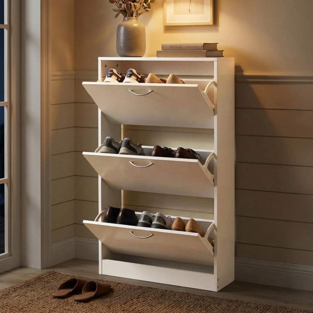 玄関用シューズキャビネット、3つのフリップドロワー付き木製ス - Shoe Rack Cabinet Narrow Entryway のレビューと価格