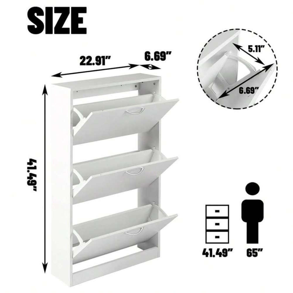 玄関用シューズキャビネット、3つのフリップドロワー付き木製ス - Shoe Rack Cabinet Narrow Entryway のレビューと価格