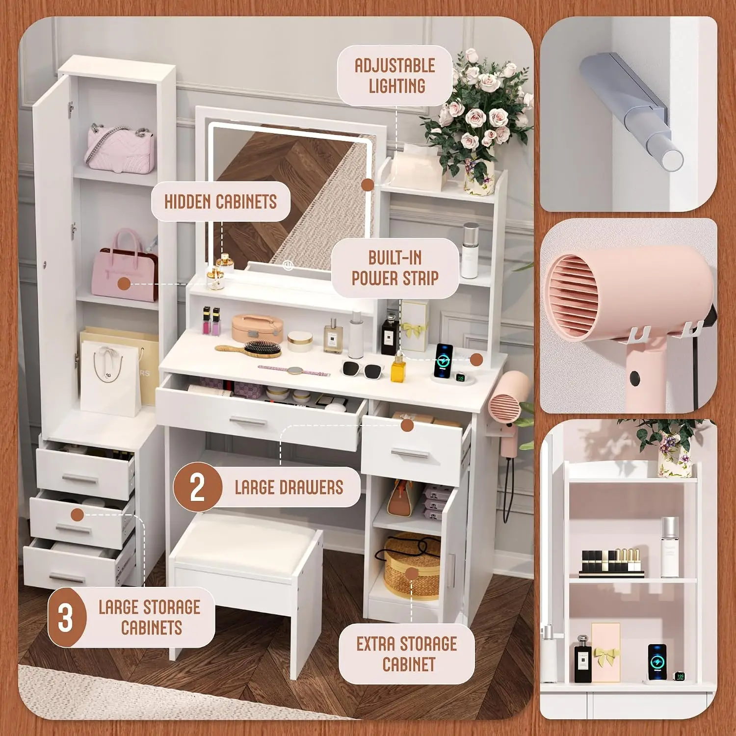 INTERGREAT メイクアップバニティ、ライトとミラー付 - Dressing Table Vanity With Lighted Mirror のレビューと価格