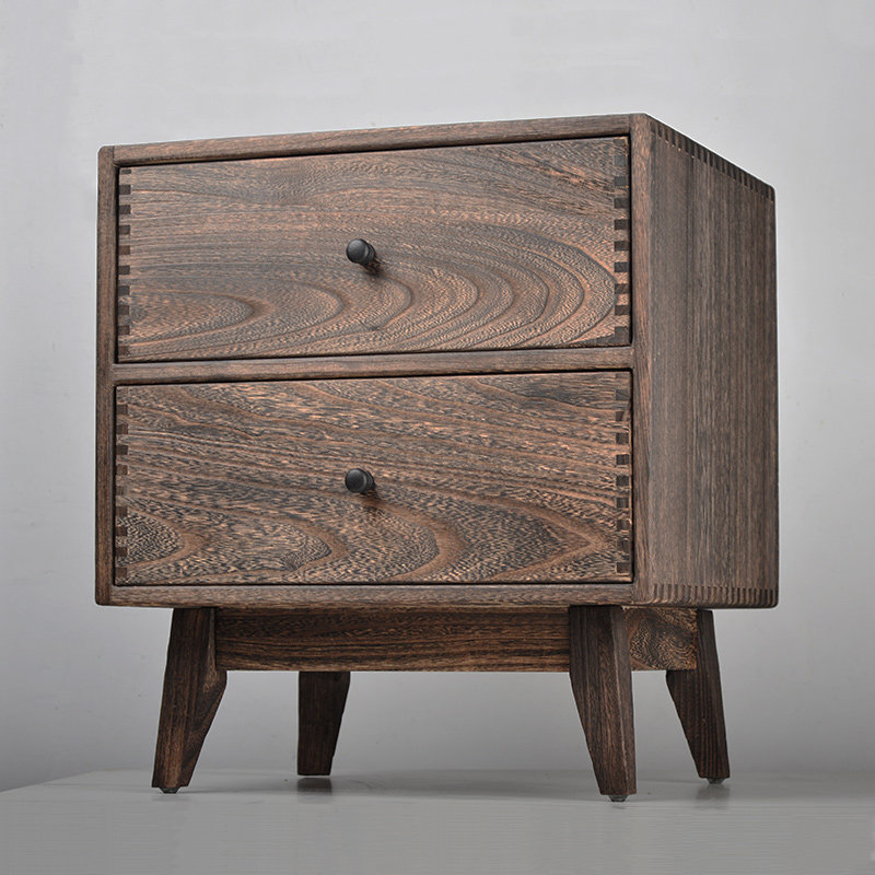 レトロ無垢材寝室ナイトスタンド 2 引き出しベッドサイドキャ - Solid Wood Nightstand 2 Drawers のレビューと価格
