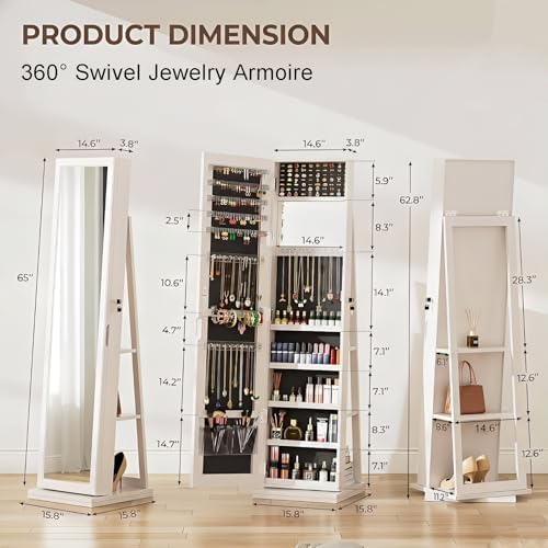360 °   回転式ジュエリーアルモア（全身鏡付き）、ロッ - Full Length Mirror Jewelry Armoire のレビューと価格