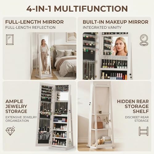 360 °   回転式ジュエリーアルモア（全身鏡付き）、ロッ - Full Length Mirror Jewelry Armoire のレビューと価格