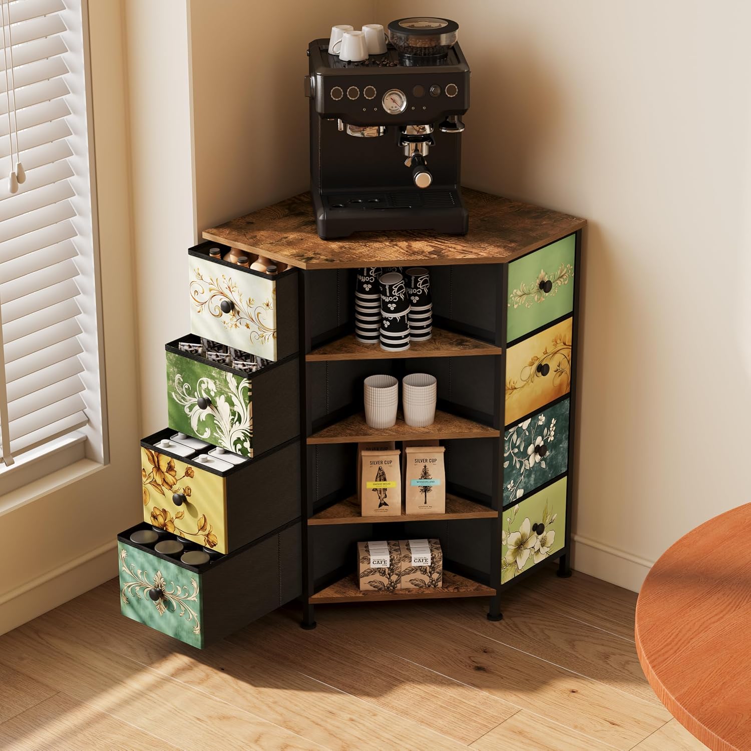 8段引き出し付きコーナードレッサー、布製収納引き出しと木製ト - Bedroom Furniture のレビューと価格