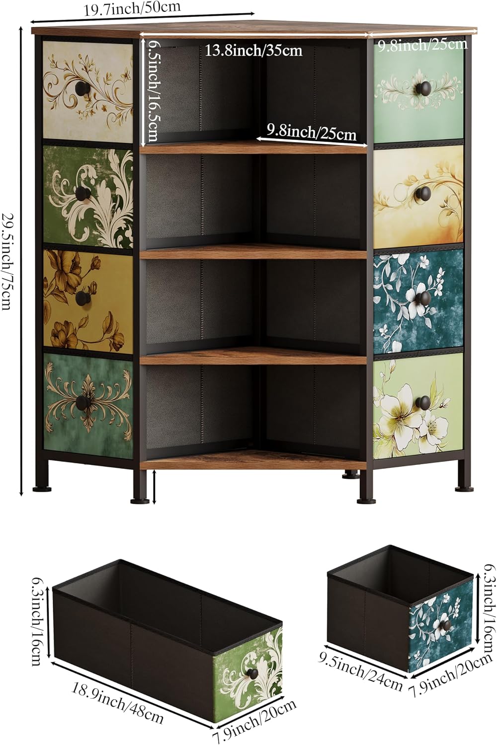 8段引き出し付きコーナードレッサー、布製収納引き出しと木製ト - Bedroom Furniture のレビューと価格