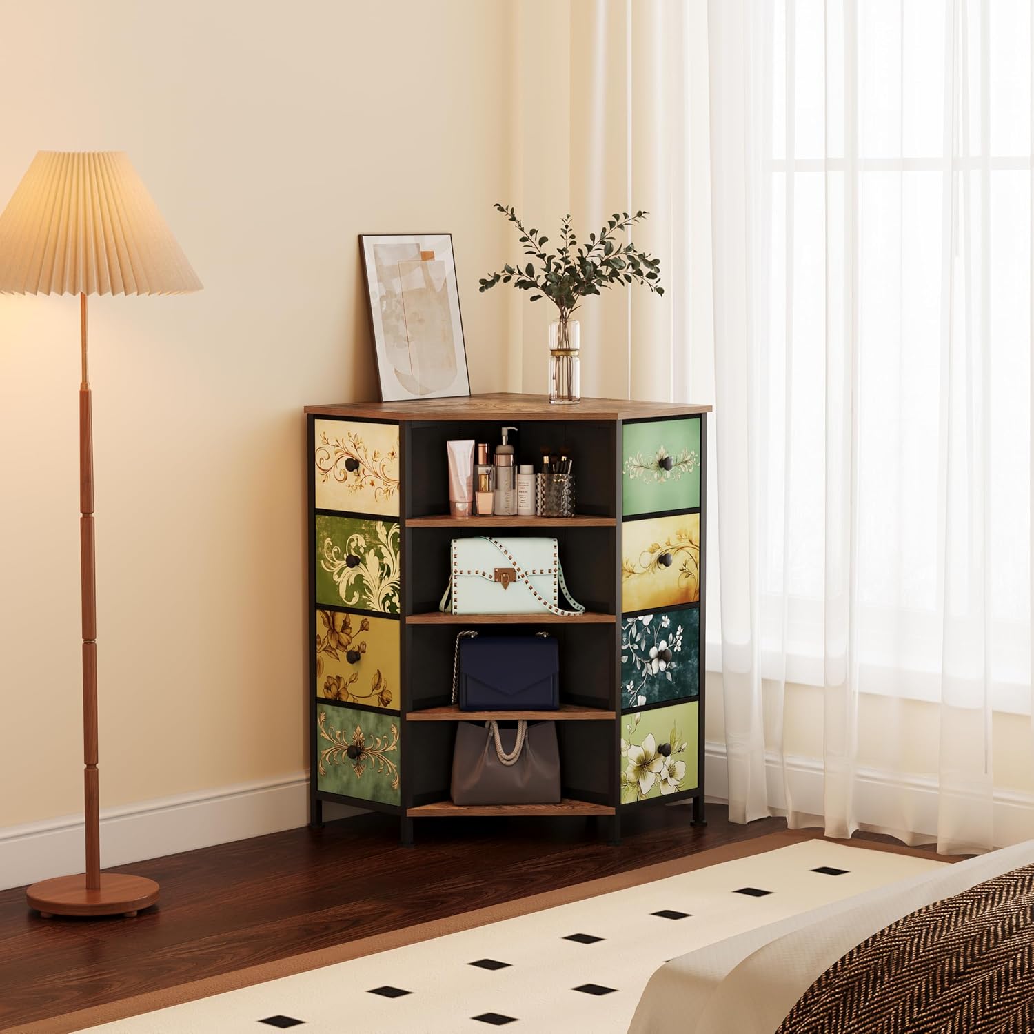 8段引き出し付きコーナードレッサー、布製収納引き出しと木製ト - Bedroom Furniture のレビューと価格