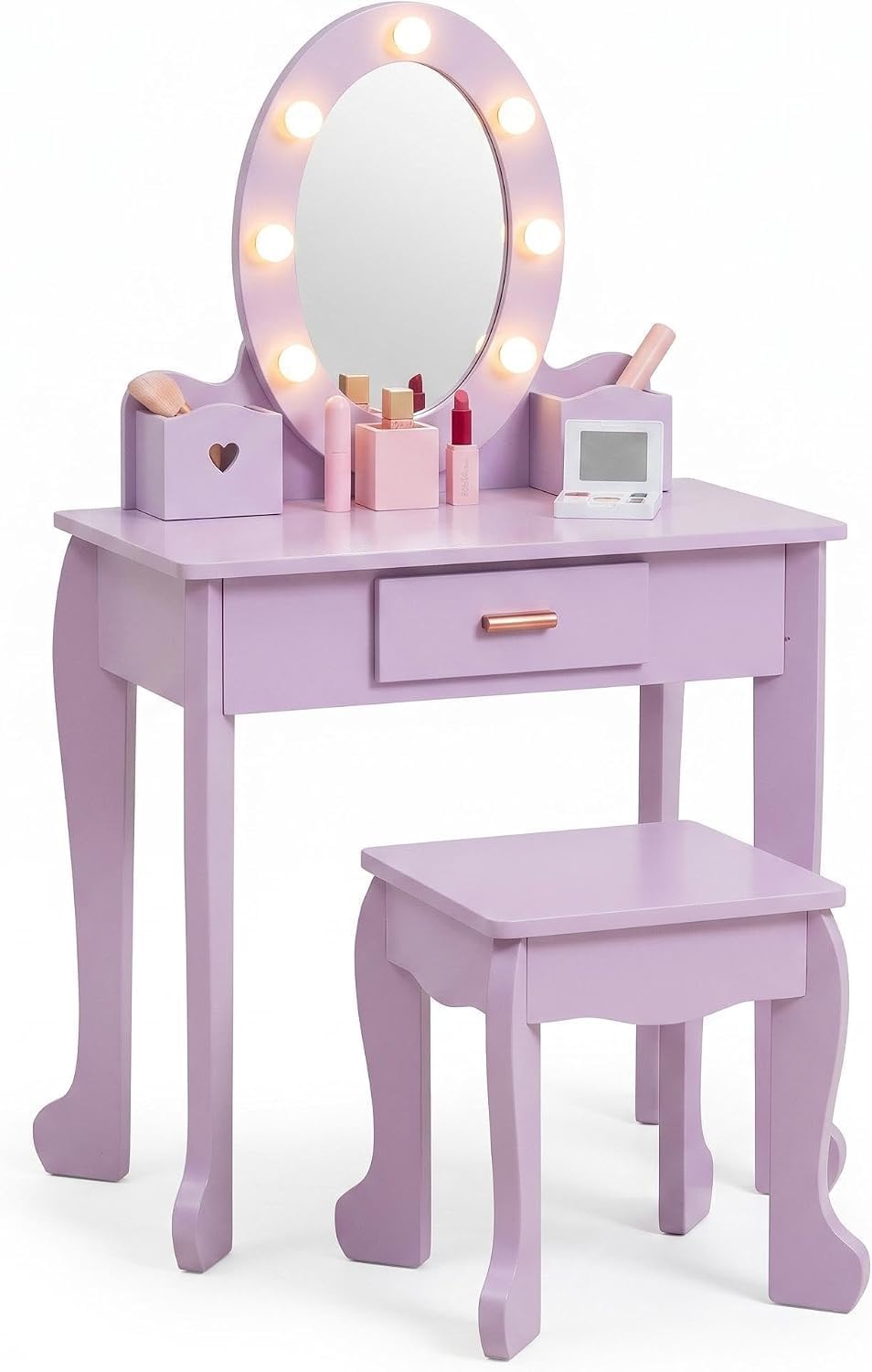 子供用ドレッシングテーブルとスツールセット（ライト＆ミラー付 - Dressing Table Vanity With Lighted Mirror のレビューと価格