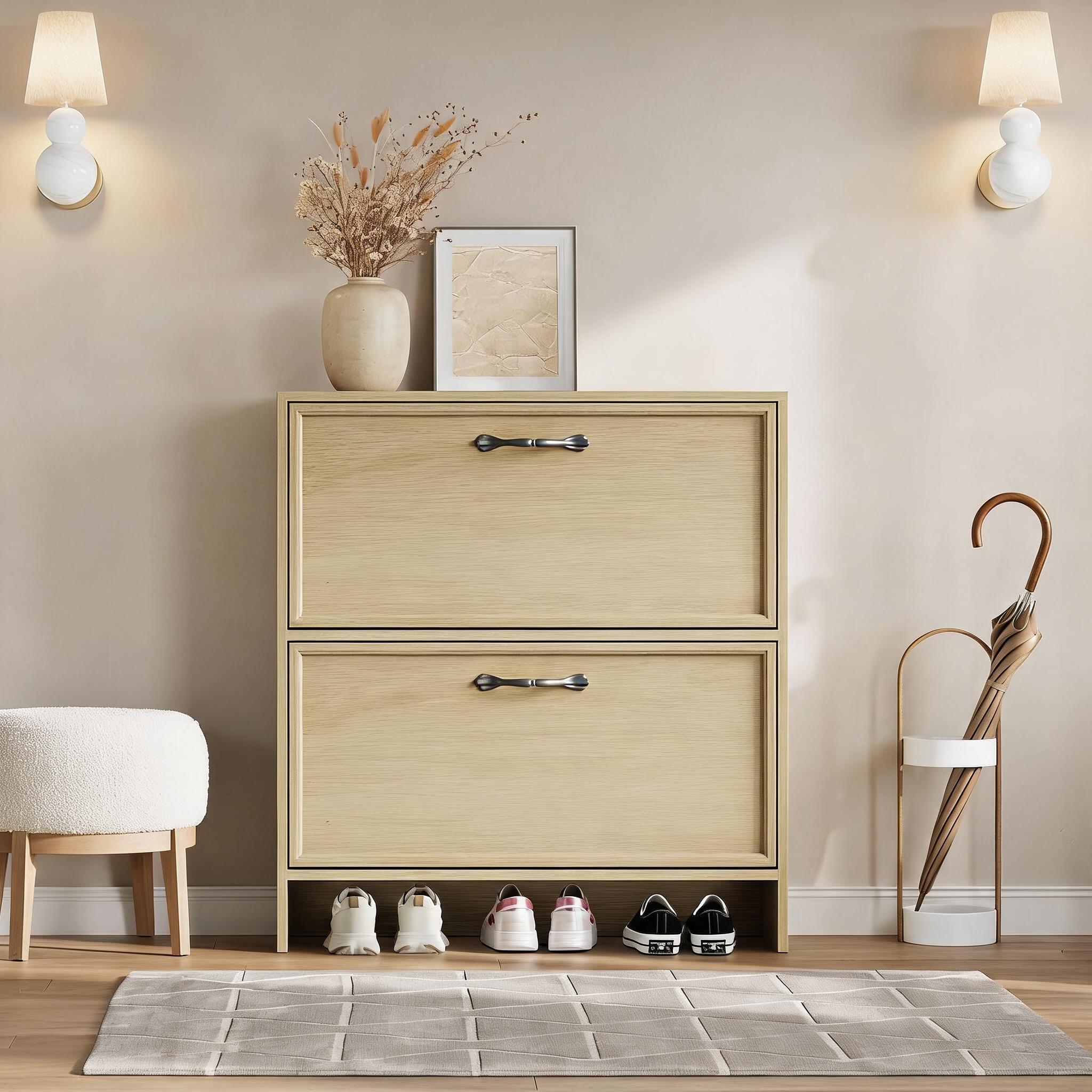 2つのフリップ式引き出し付きシューズキャビネット、調節可能な - Shoe Rack Cabinet Narrow Entryway のレビューと価格