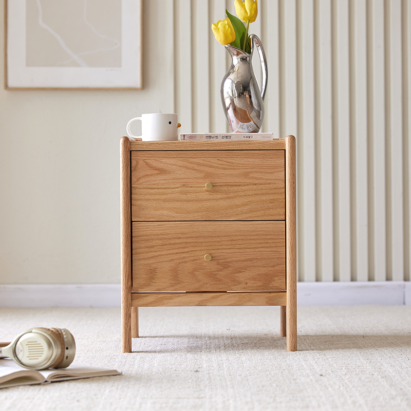 無垢材オーク材寝室家具 北欧スタイル ナイトスタンド 2段引 - Solid Wood Nightstand 2 Drawers のレビューと価格