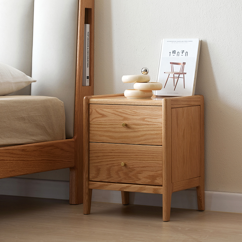 無垢材オーク材寝室家具 北欧スタイル ナイトスタンド 2段引 - Solid Wood Nightstand 2 Drawers のレビューと価格
