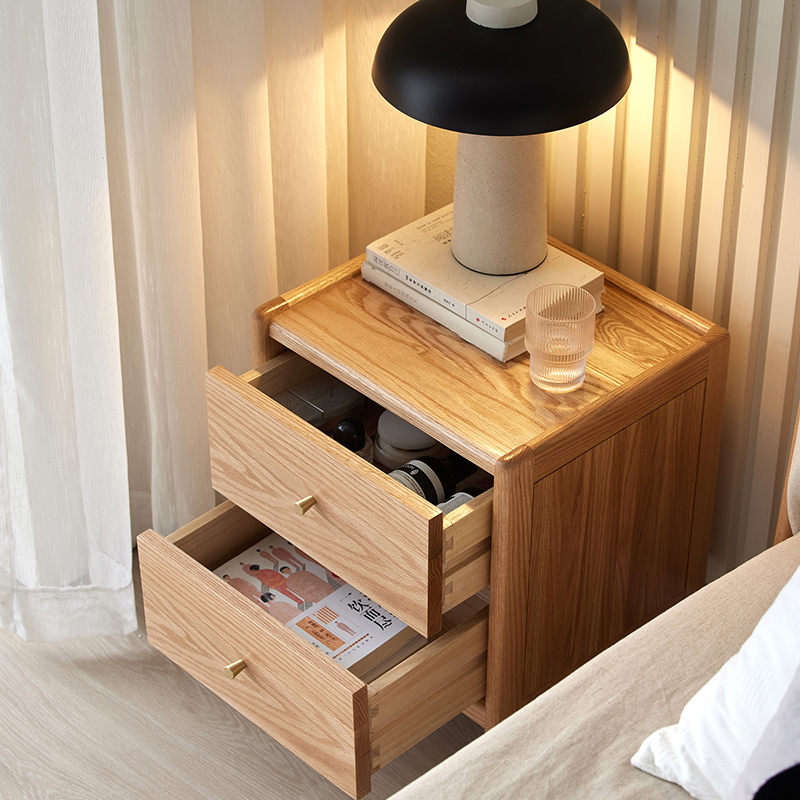 無垢材オーク材寝室家具 北欧スタイル ナイトスタンド 2段引 - Solid Wood Nightstand 2 Drawers のレビューと価格