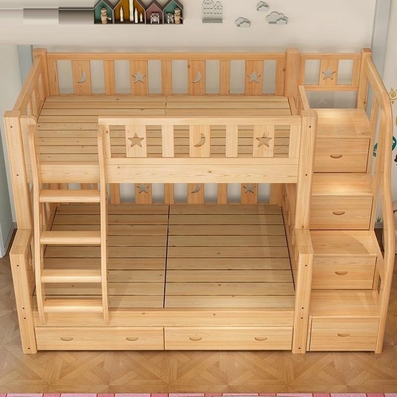 多機能二段ベッド、無垢材収納引き出し付き、調節可能な子供用・ - Bunk Bed With Stairs And Slide のレビューと価格