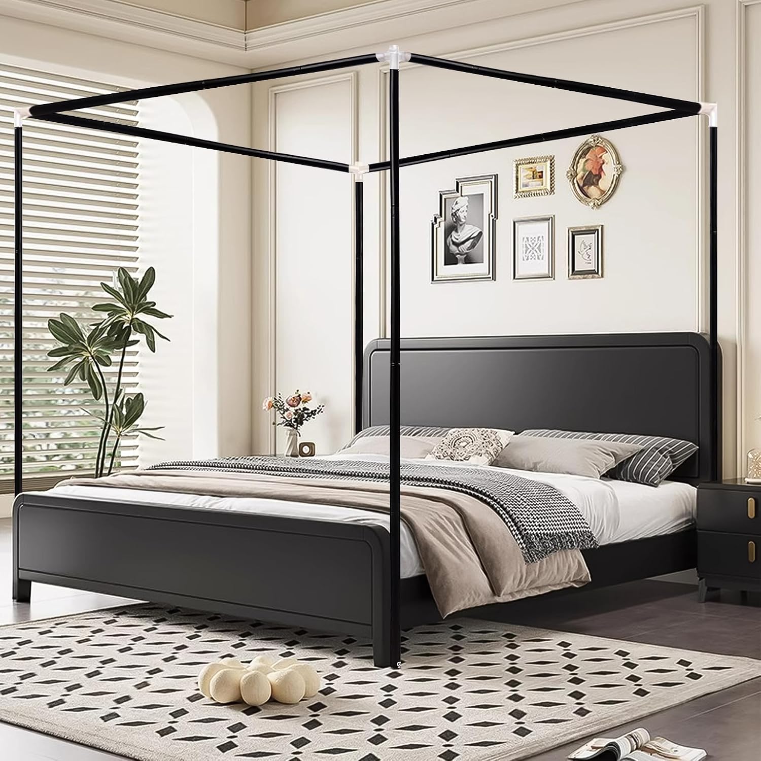 ステンレス製キャノピーベッドフレーム クイーンサイズ、ポスト - Canopy Bed Frame Metal Queen のレビューと価格
