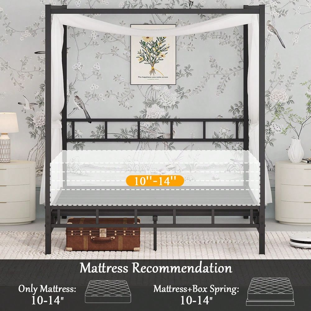 金属製キャノピーベッドフレーム、金属製スラットサポート付きク - Canopy Bed Frame Metal Queen のレビューと価格