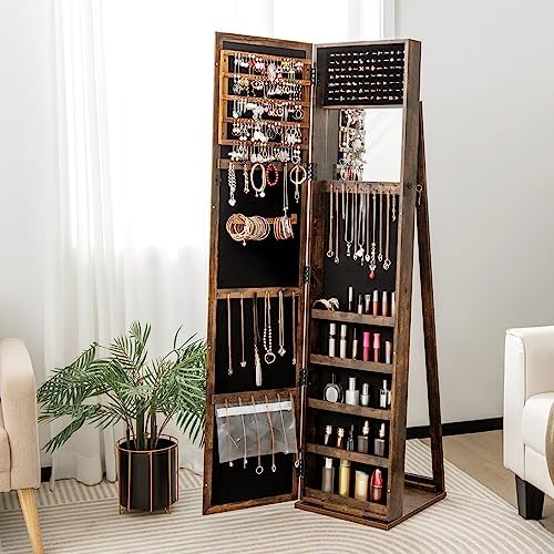 全身鏡付きジュエリーアルモア、ロック可能な大型収納付き自立型 - Full Length Mirror Jewelry Armoire のレビューと価格