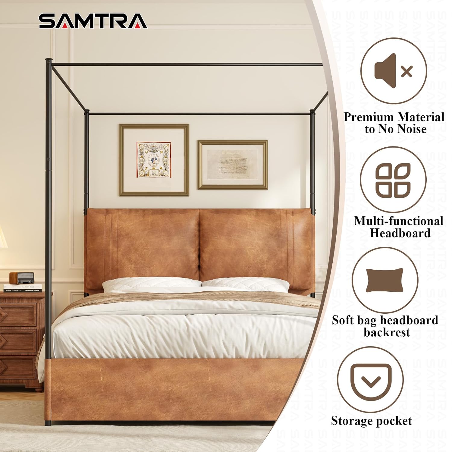 クイーンサイズの天蓋付きベッドフレーム、背の高い布張りフェイ - Canopy Bed Frame Metal Queen のレビューと価格