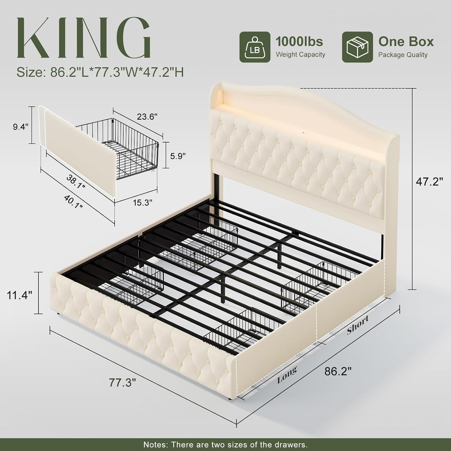 キングサイズ プラットフォームベッドフレーム、収納引き出し4 - King Size Bed Frame With Storage Drawers のレビューと価格