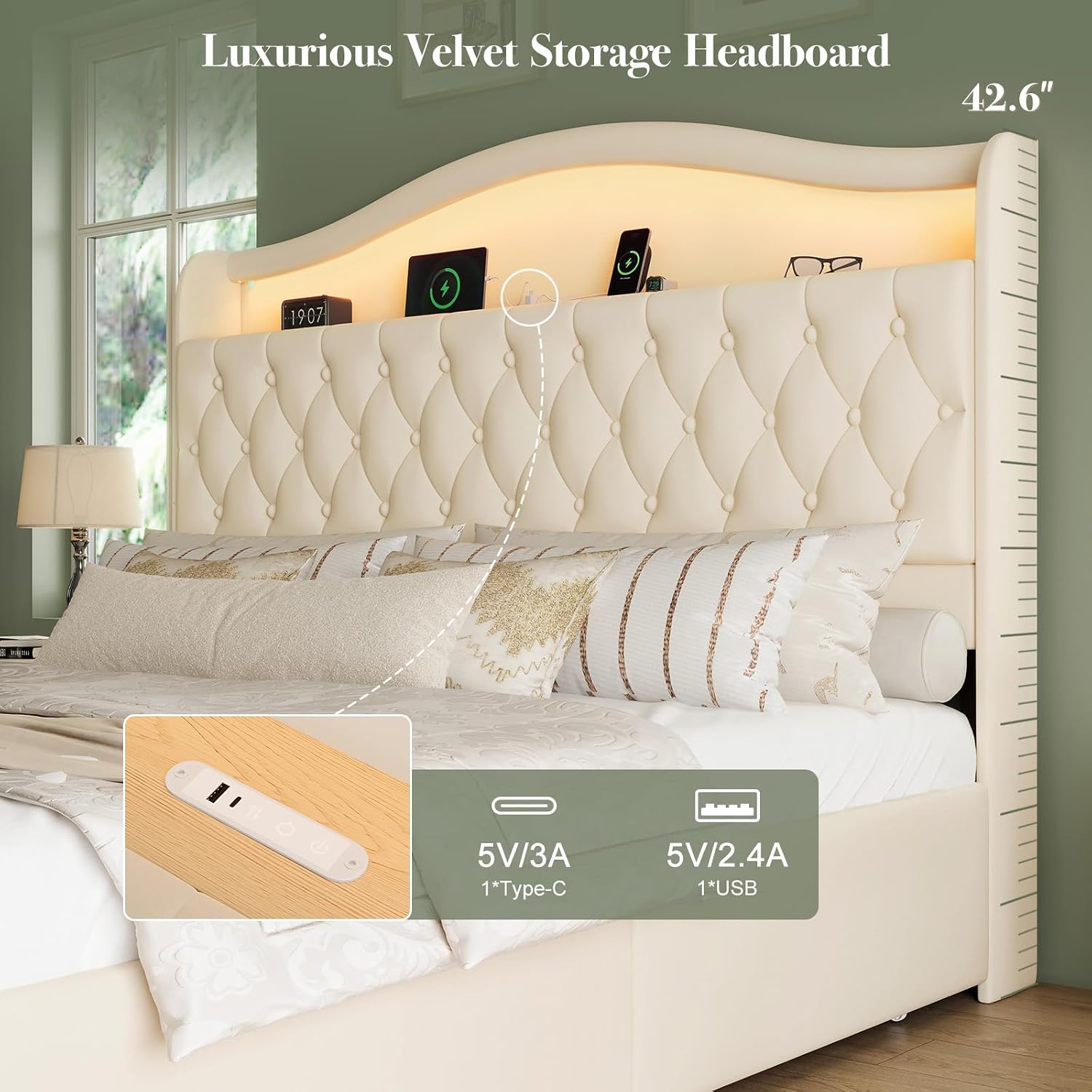 キングサイズ プラットフォームベッドフレーム、収納引き出し4 - King Size Bed Frame With Storage Drawers のレビューと価格