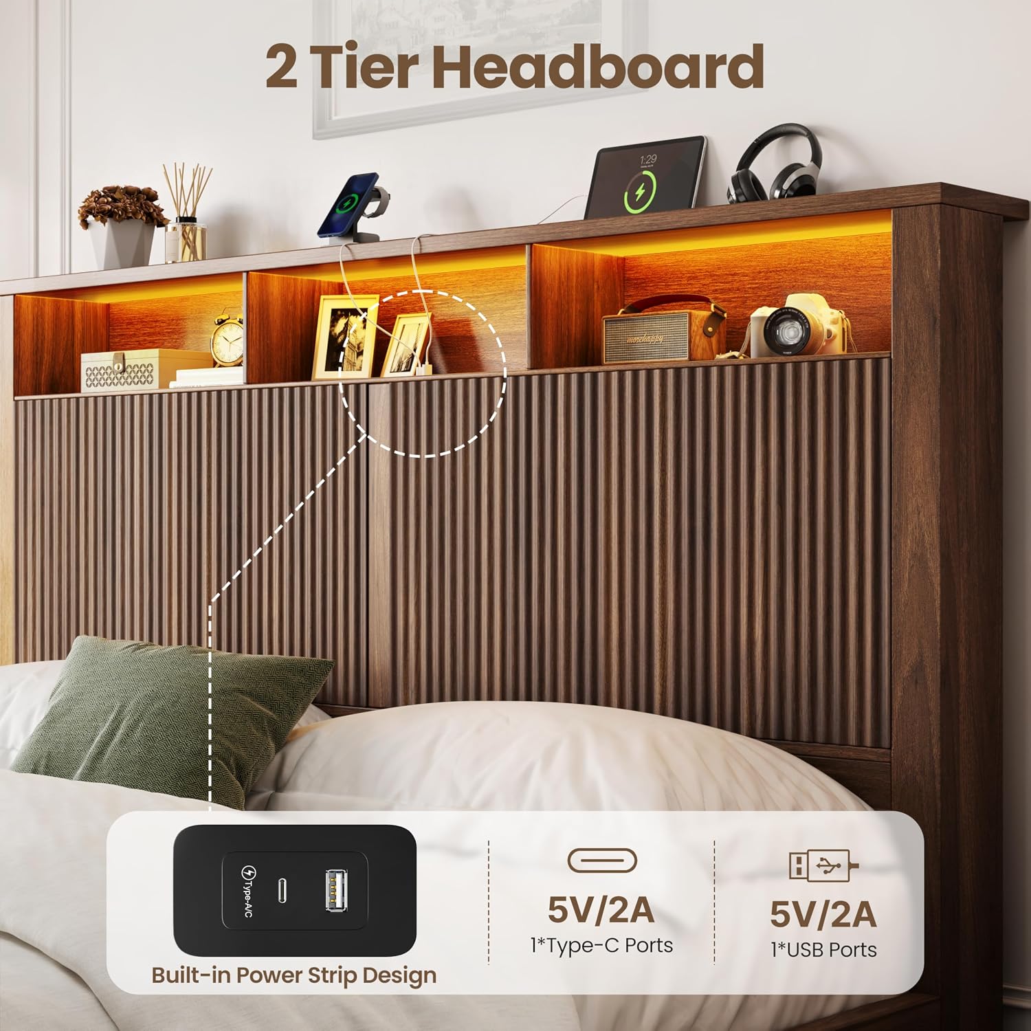 キングサイズベッドフレームとヘッドボード、収納引き出し2つ、 - King Size Bed Frame With Storage Drawers のレビューと価格