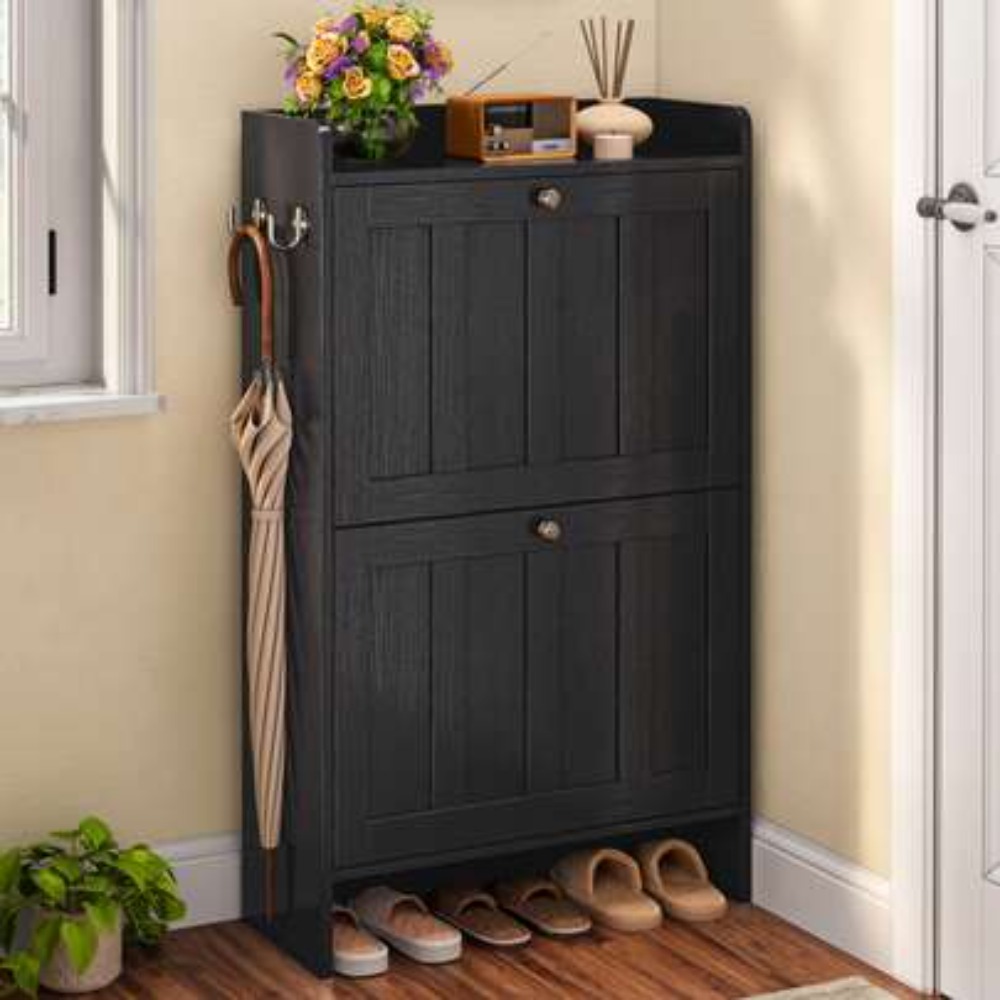 自立型スリムシューズキャビネット、2つのフリップドア付き、玄 - Shoe Rack Cabinet Narrow Entryway のレビューと価格