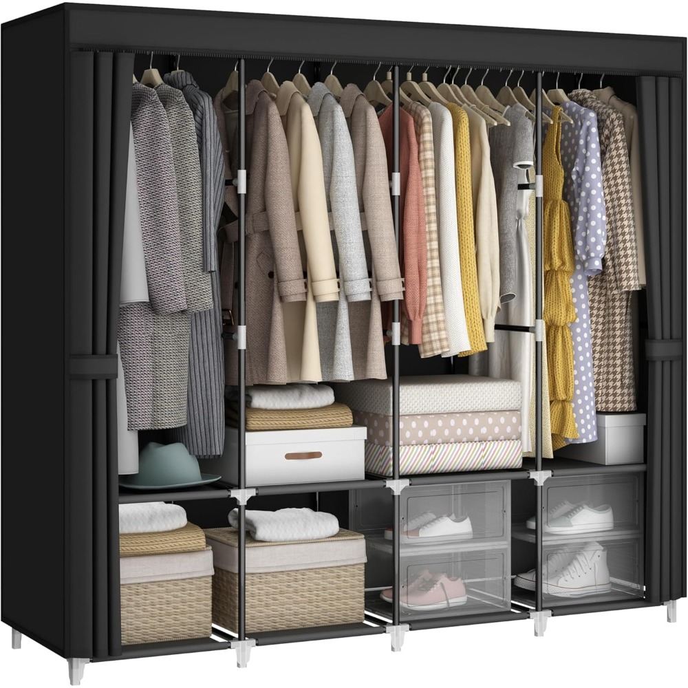 米国発送 ポータブルクローゼットワードローブ 67インチ 衣 - Wardrobe Closet Portable Fabric Cover のレビューと価格