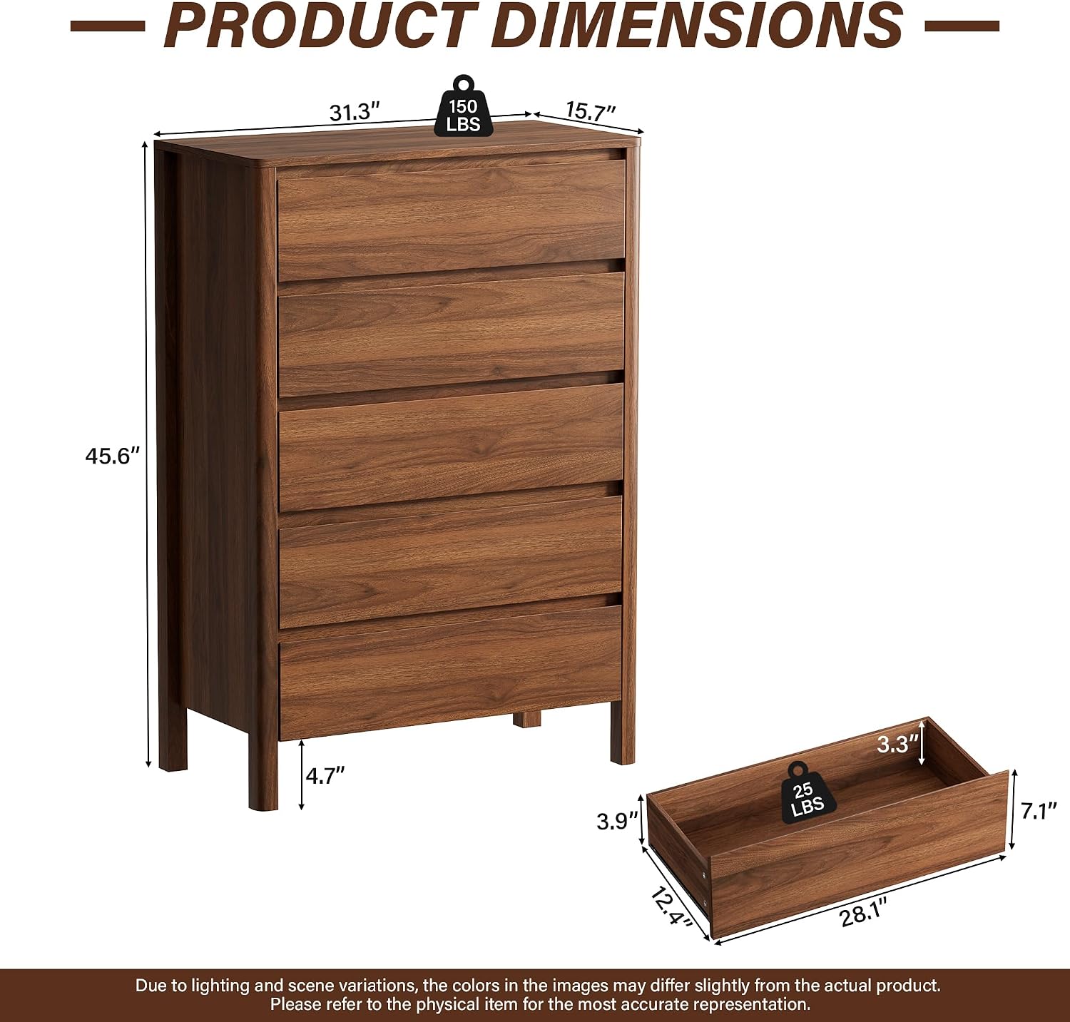 5段引き出し木製収納キャビネット、縦型背の高いチェストオーガ - Bedroom Furniture のレビューと価格