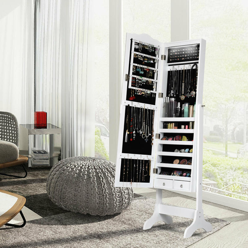 14 LEDライト付きジュエリーアルモアキャビネット、全身鏡 - Full Length Mirror Jewelry Armoire のレビューと価格