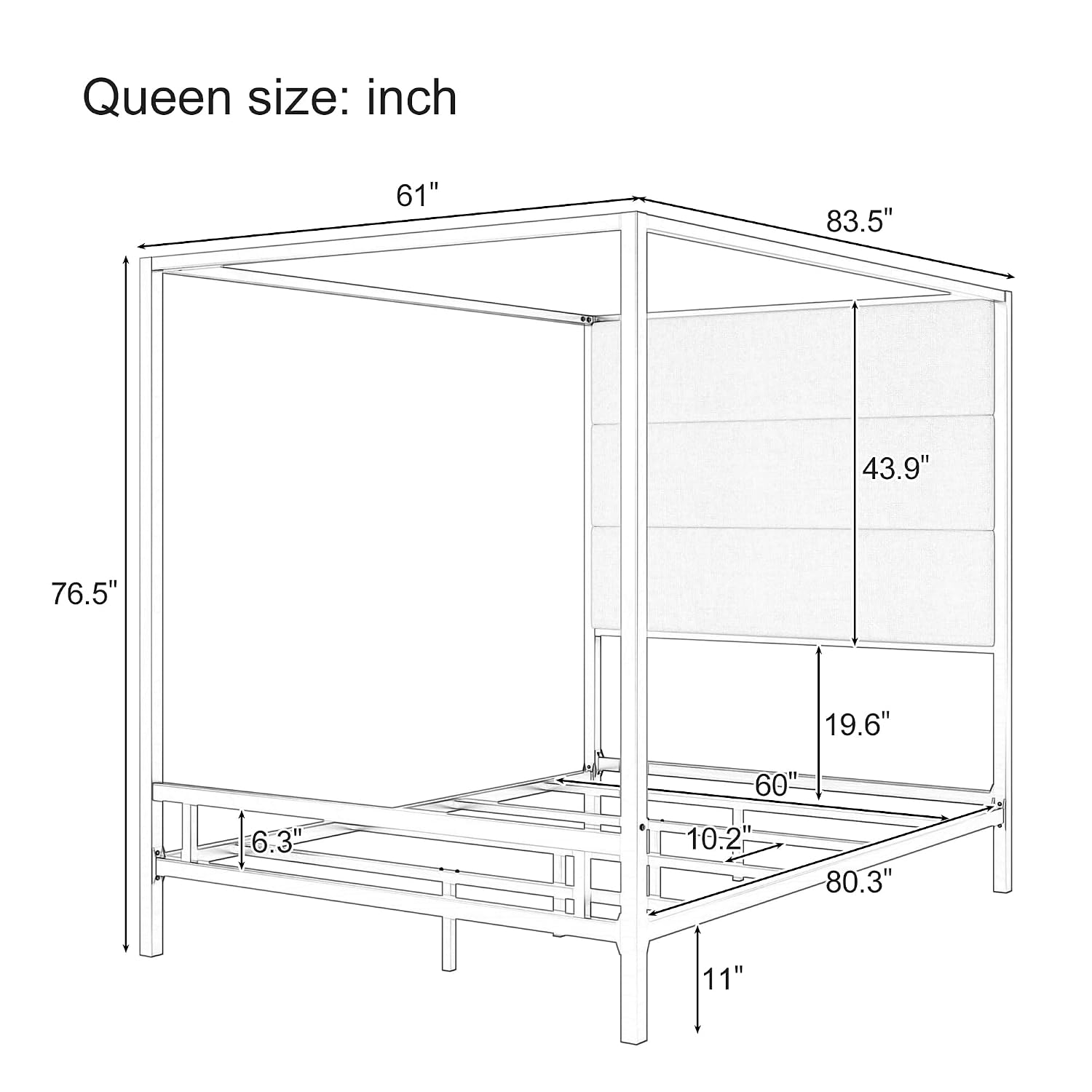 クイーンサイズのキャノピーベッドフレーム、金属製4ポスタータ - Canopy Bed Frame Metal Queen のレビューと価格