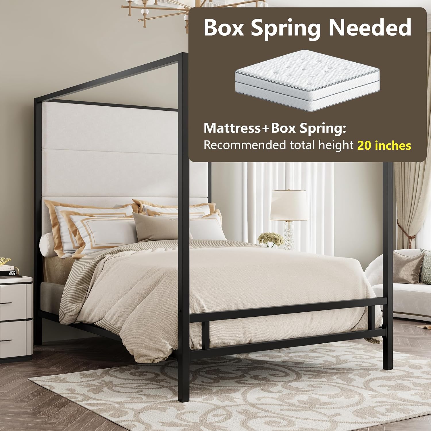 クイーンサイズのキャノピーベッドフレーム、金属製4ポスタータ - Canopy Bed Frame Metal Queen のレビューと価格
