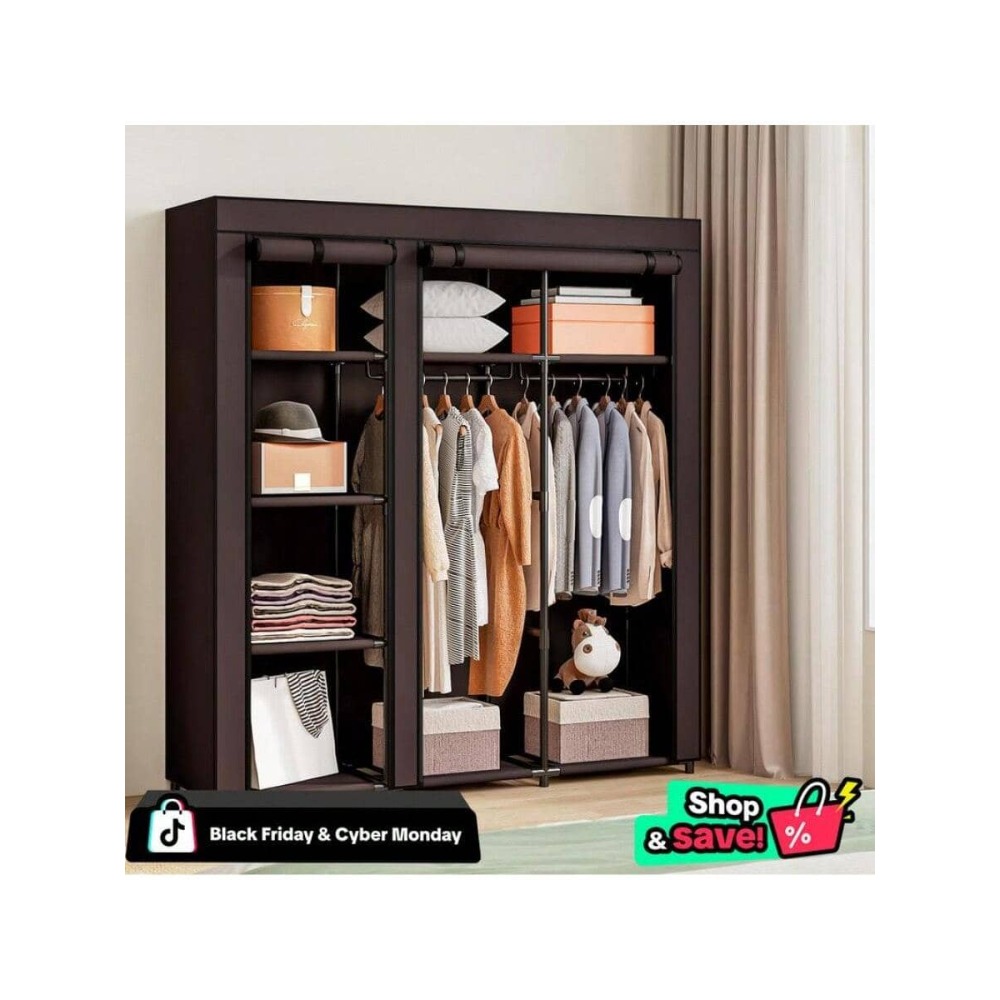 ポータブルワードローブクローゼット収納オーガナイザー、金属製 - Wardrobe Closet Portable Fabric Cover のレビューと価格