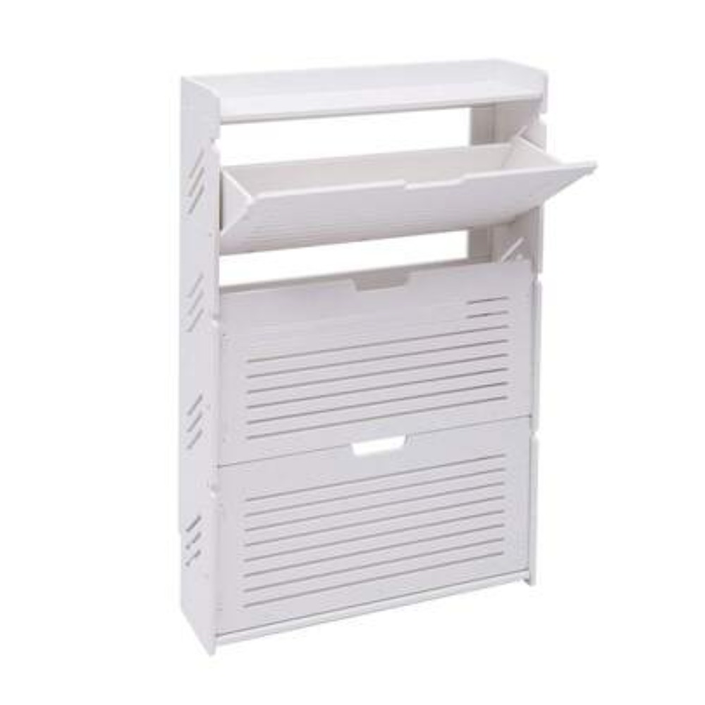 モダンな靴収納キャビネット、3層式フリップアップ式ホワイトシ - Shoe Rack Cabinet Narrow Entryway のレビューと価格