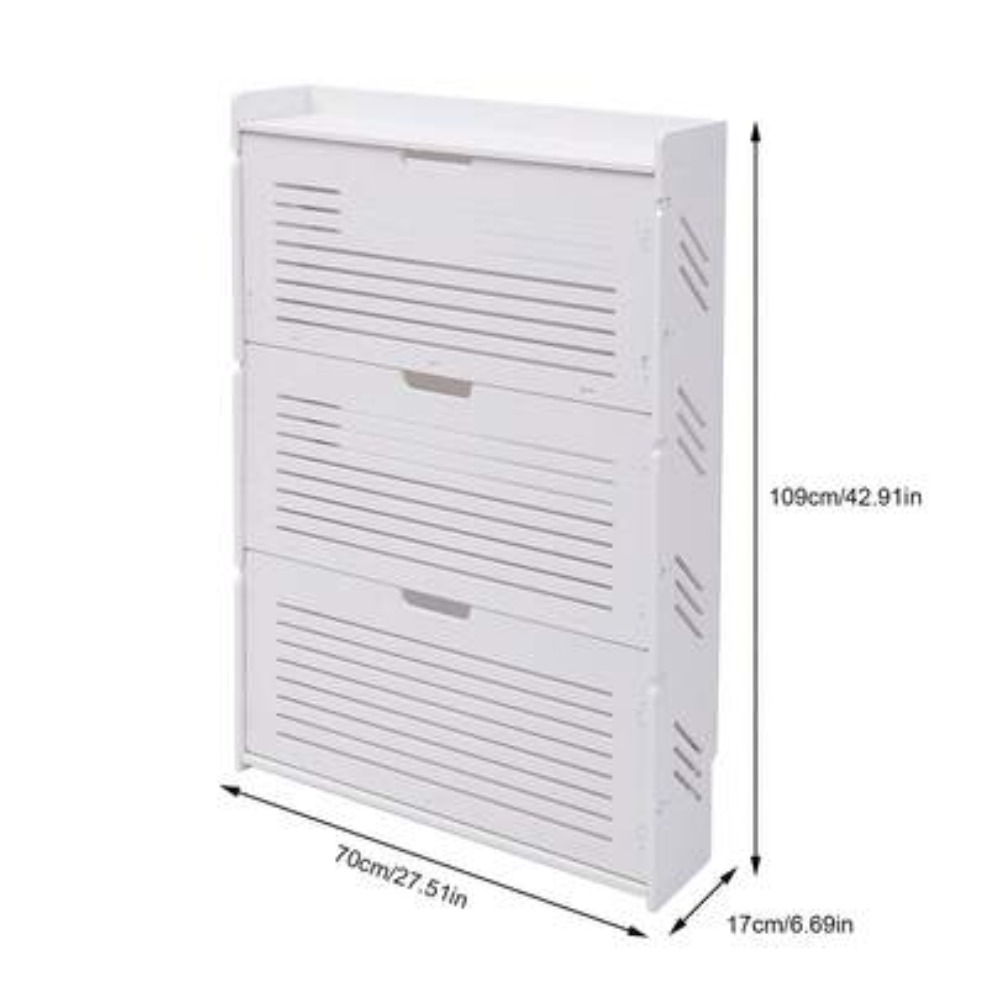モダンな靴収納キャビネット、3層式フリップアップ式ホワイトシ - Shoe Rack Cabinet Narrow Entryway のレビューと価格