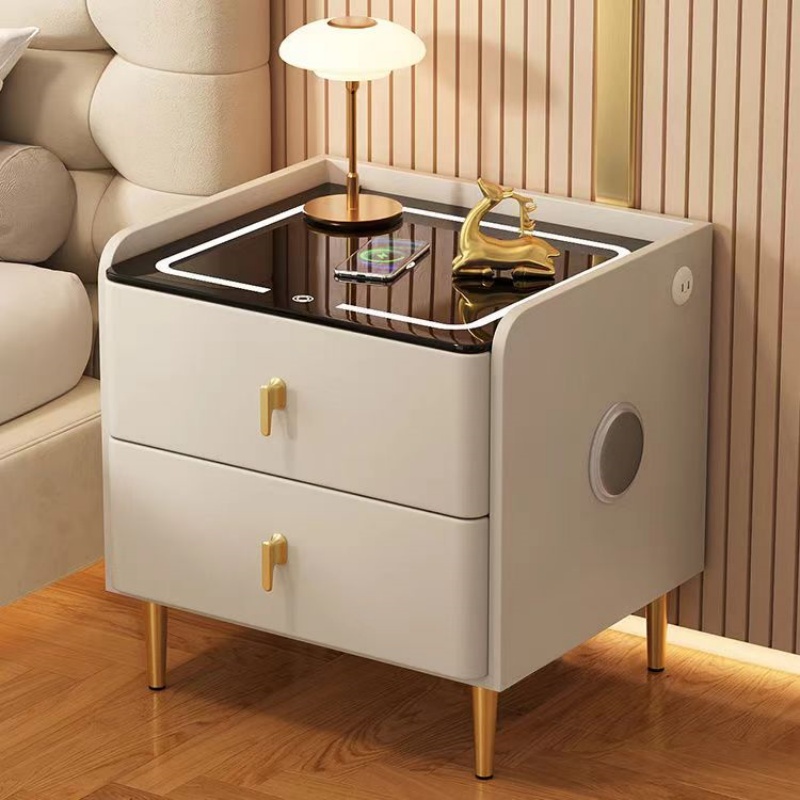 北欧スタイル木製ベッドサイドテーブル 2 引き出しフェイクレ - Solid Wood Nightstand 2 Drawers のレビューと価格