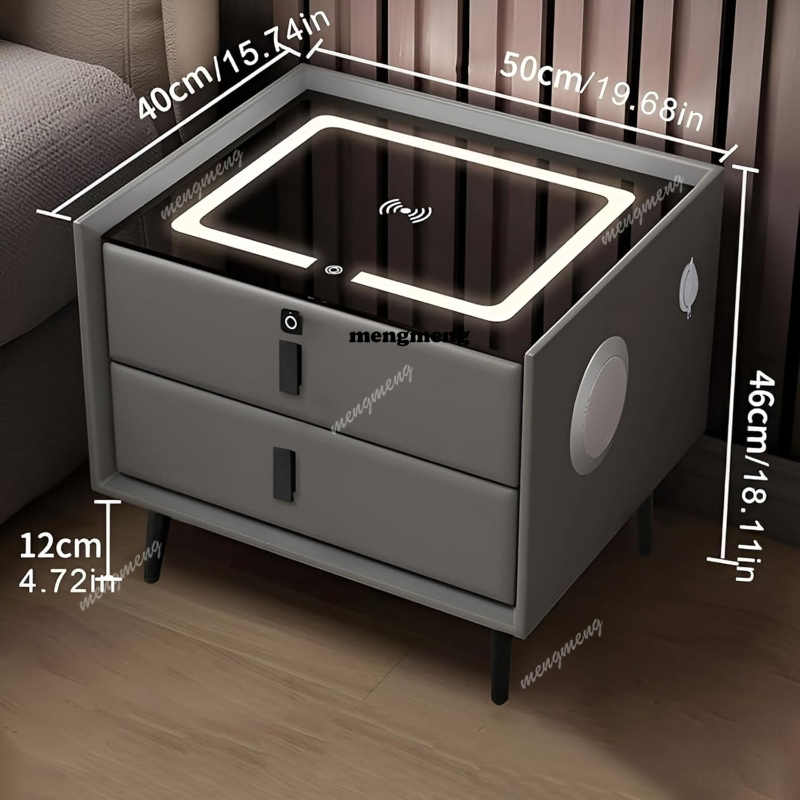 無垢材スマートナイトスタンド ワイヤレス充電機能付き 指紋ロ - Solid Wood Nightstand 2 Drawers のレビューと価格