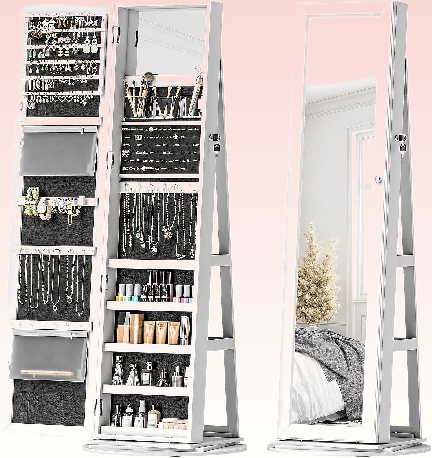 HOMCOM 360 °   回転式ロック付きジュエリーアル - Full Length Mirror Jewelry Armoire のレビューと価格