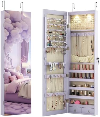 壁掛けまたはドア掛け用ジュエリーアルモア、47.5インチの全 - Full Length Mirror Jewelry Armoire のレビューと価格