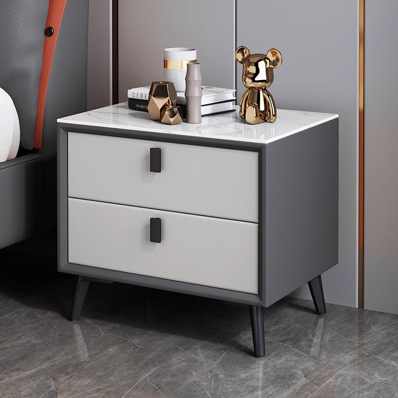 北欧スタイルの無垢材ベッドサイドテーブル、焼結石トップ付き、 - Solid Wood Nightstand 2 Drawers のレビューと価格