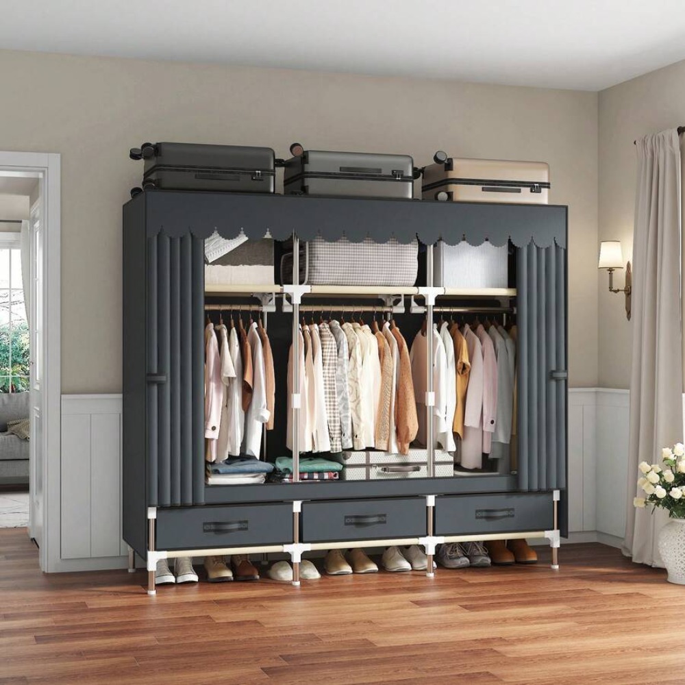 ポータブルワードローブクローゼット、16mmの頑丈なスチール - Wardrobe Closet Portable Fabric Cover のレビューと価格