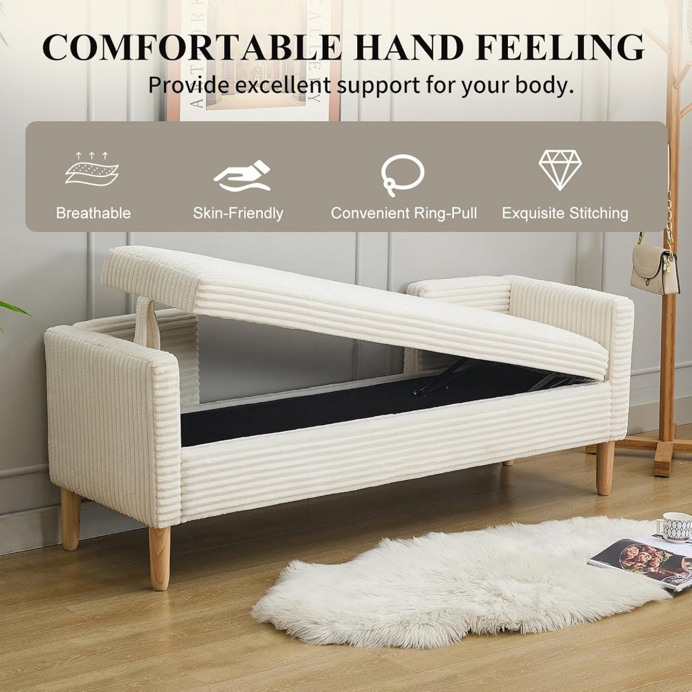 木製脚付き、ベッドエンドベンチ、65インチの大型収納オットマ - Bedroom Furniture のレビューと価格