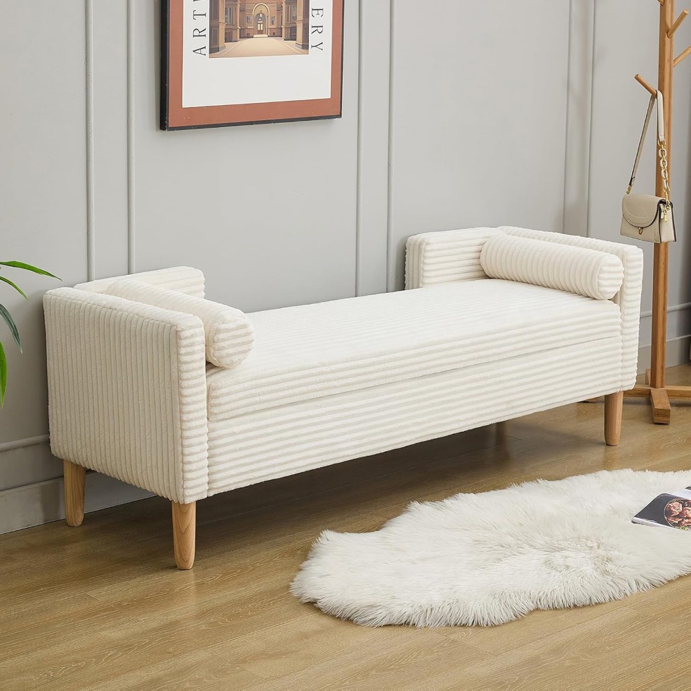 木製脚付き、ベッドエンドベンチ、65インチの大型収納オットマ - Bedroom Furniture のレビューと価格