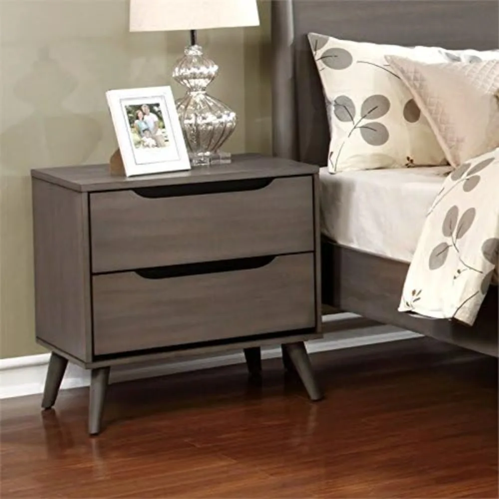2段引き出し付きミッドセンチュリー風無垢材/木製ベニヤ/MD - Solid Wood Nightstand 2 Drawers のレビューと価格