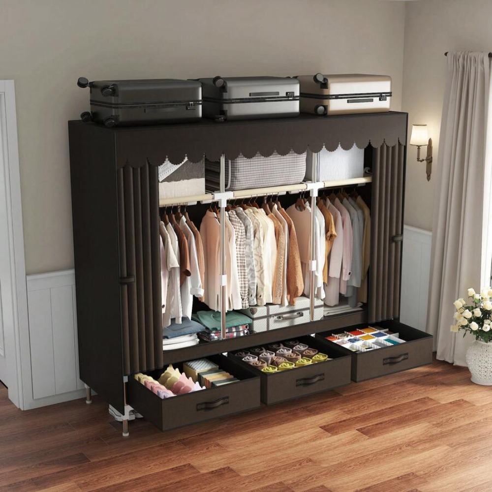 16mmスチールフレームのポータブルワードローブクローゼット - Wardrobe Closet Portable Fabric Cover のレビューと価格